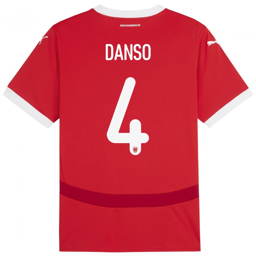 Herren Österreich Kevin Danso #4 Rot Heimtrikot Trikot 24-26 T-Shirt