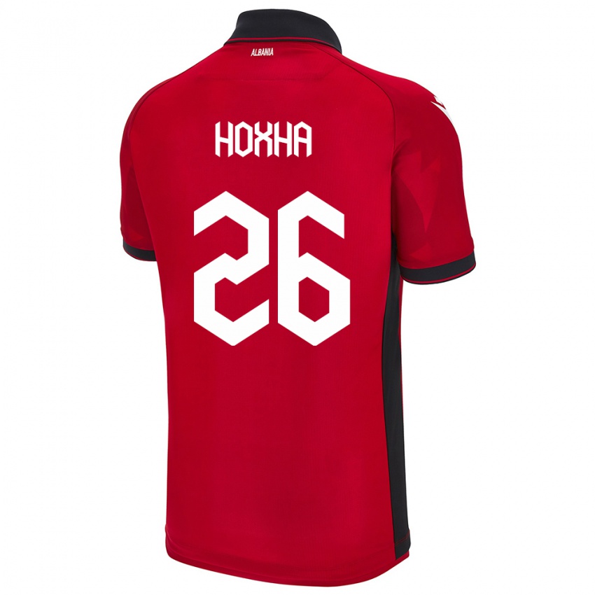 Herren Albanien Arbër Hoxha #26 Rot Heimtrikot Trikot 24-26 T-Shirt
