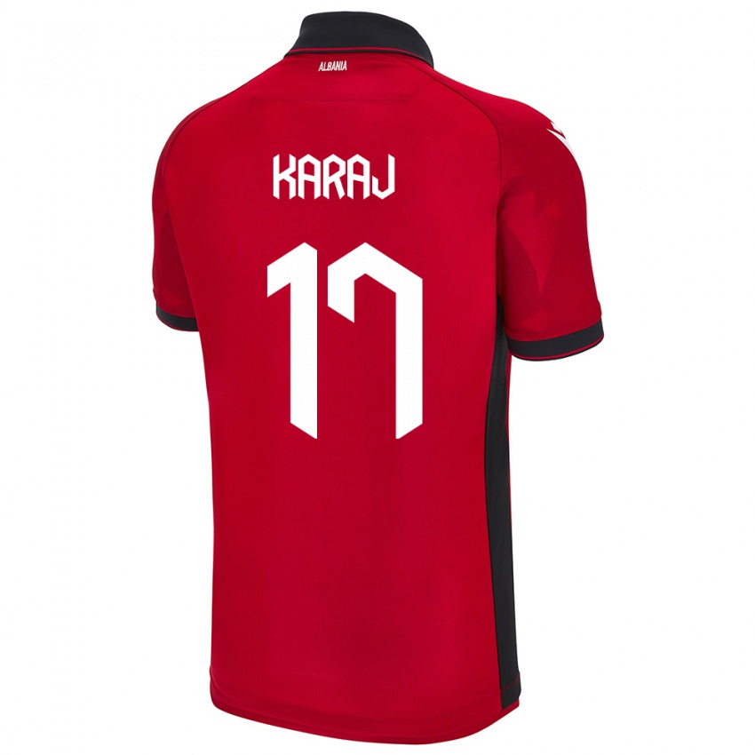 Herren Albanien Eraldo Karaj #17 Rot Heimtrikot Trikot 24-26 T-Shirt