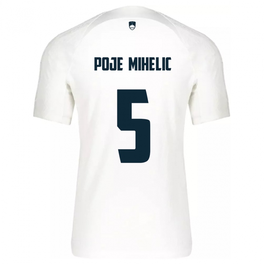 Herren Slowenien Naja Poje Mihelič #5 Weiß Heimtrikot Trikot 24-26 T-Shirt