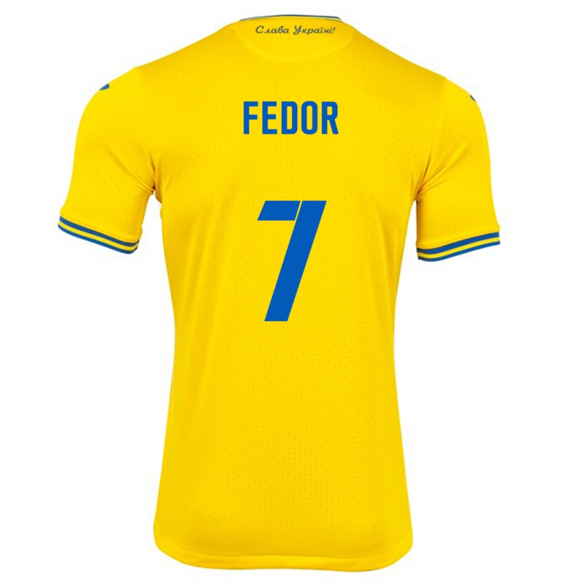 Herren Ukraine Oleg Fedor #7 Gelb Heimtrikot Trikot 24-26 T-Shirt