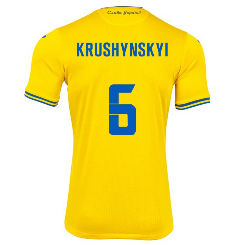 Herren Ukraine Borys Krushynskyi #6 Gelb Heimtrikot Trikot 24-26 T-Shirt