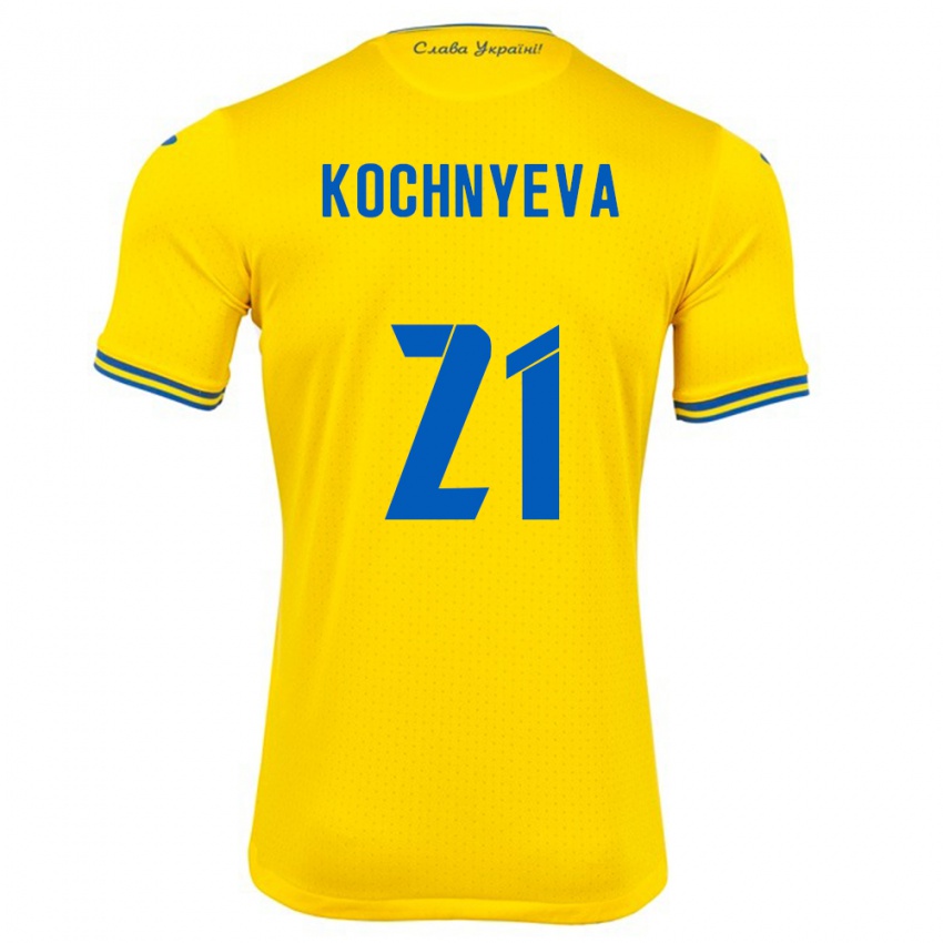 Herren Ukraine Iryna Kochnyeva #21 Gelb Heimtrikot Trikot 24-26 T-Shirt