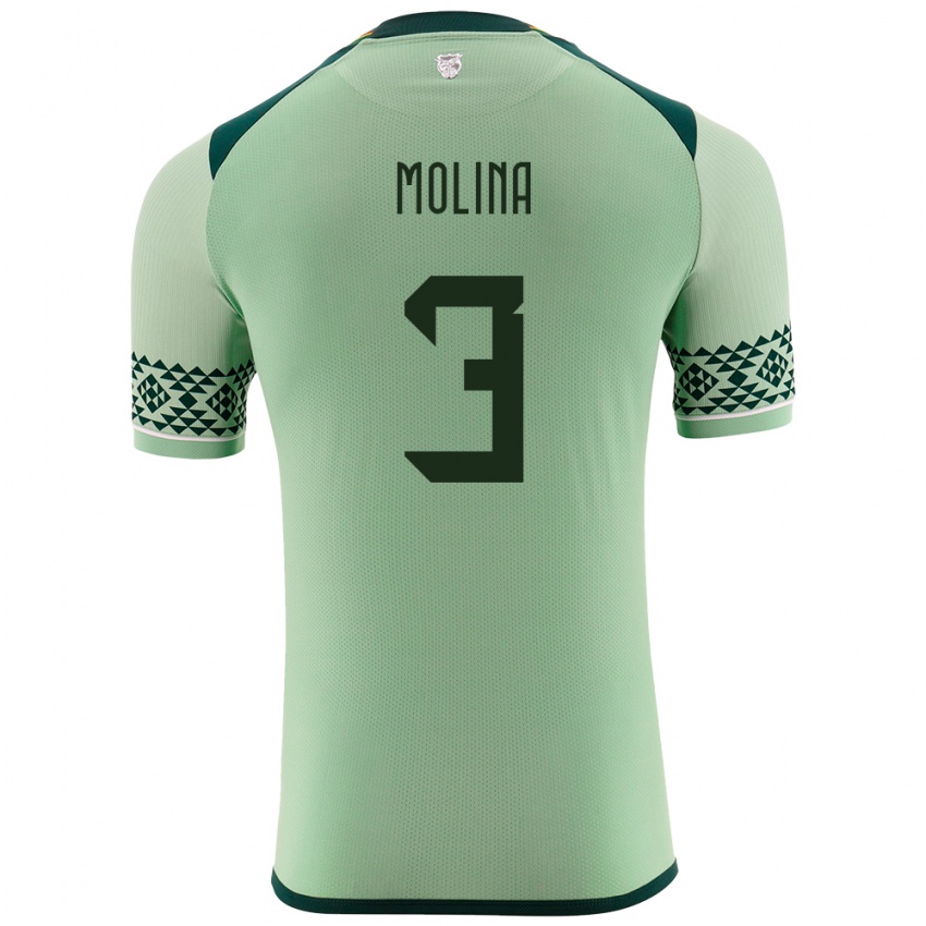 Herren Bolivien Iván Molina #3 Hellgrün Heimtrikot Trikot 24-26 T-Shirt