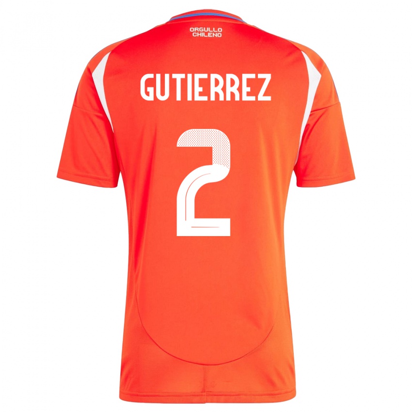 Herren Chile Joaquín Gutiérrez #2 Rot Heimtrikot Trikot 24-26 T-Shirt