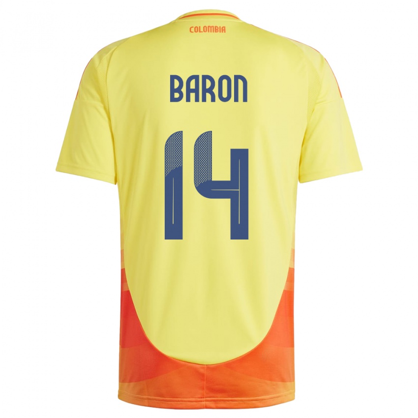 Herren Kolumbien Ángela Barón #14 Gelb Heimtrikot Trikot 24-26 T-Shirt