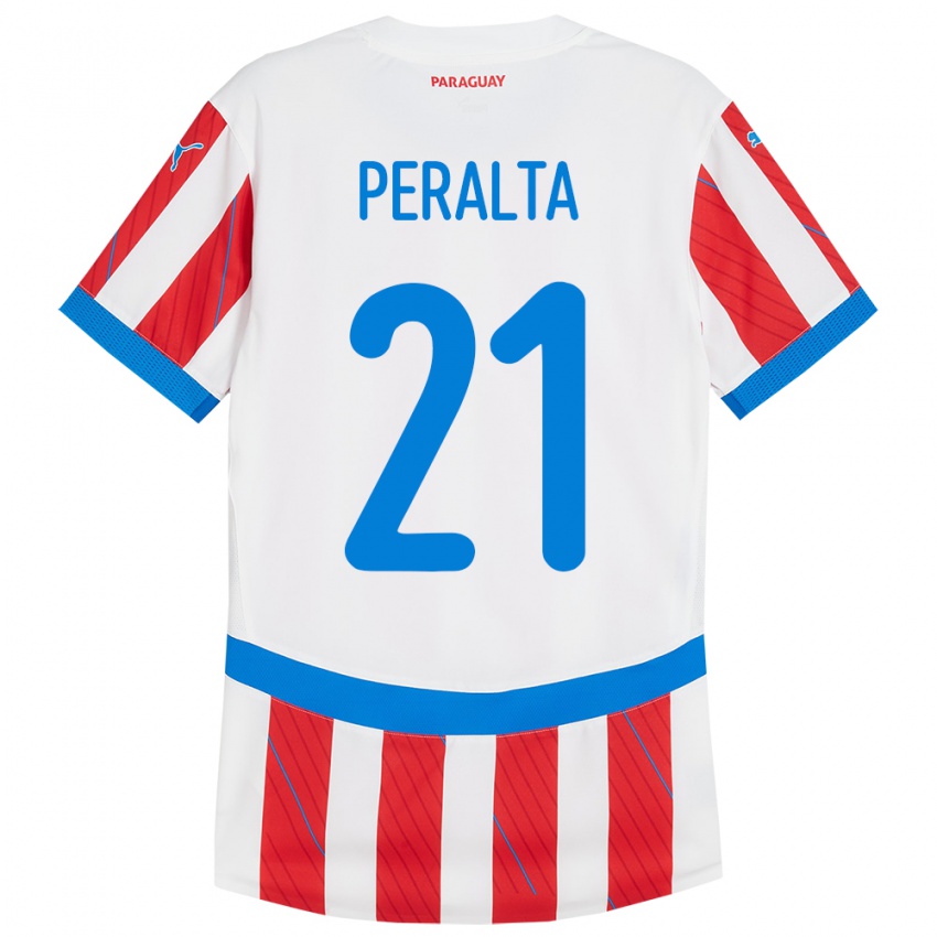 Herren Paraguay Fabrizio Peralta #21 Weiß Rot Heimtrikot Trikot 24-26 T-Shirt