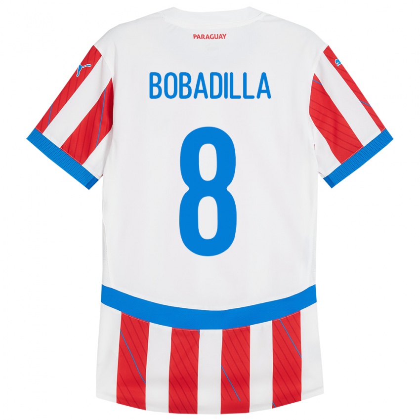 Herren Paraguay Damián Bobadilla #8 Weiß Rot Heimtrikot Trikot 24-26 T-Shirt