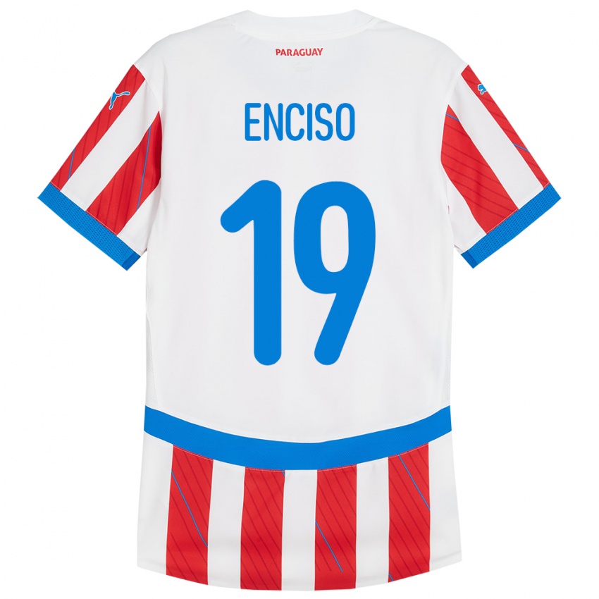 Herren Paraguay Julio Enciso #19 Weiß Rot Heimtrikot Trikot 24-26 T-Shirt