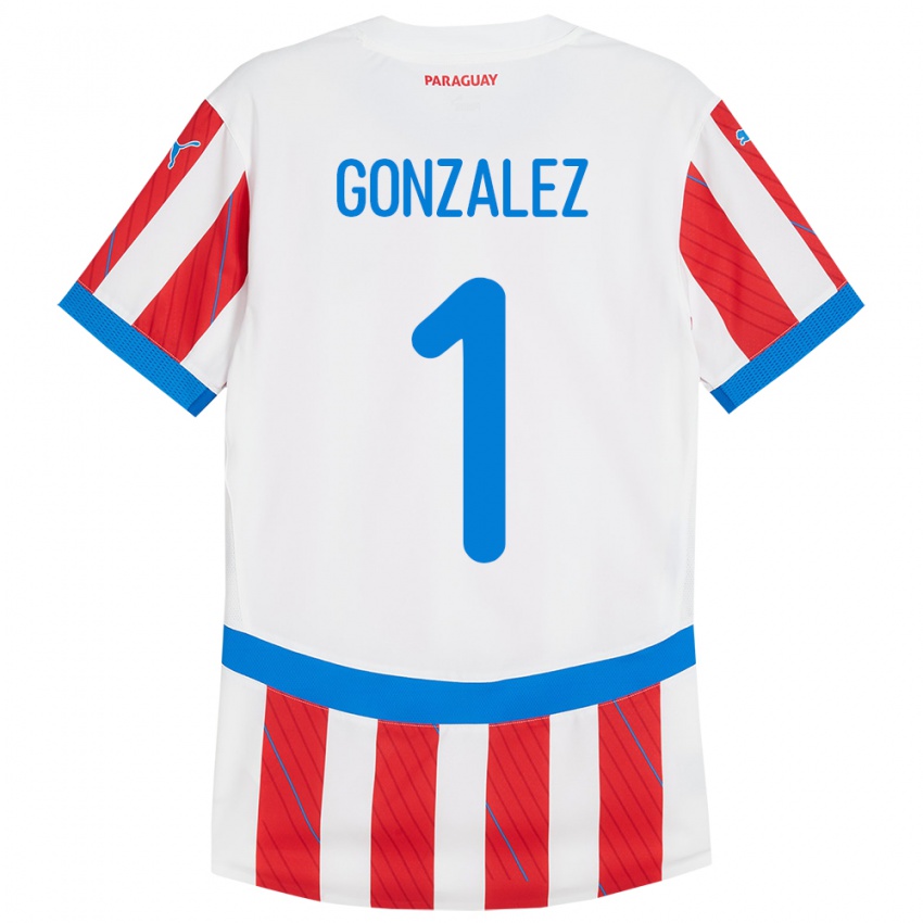 Herren Paraguay Ángel González #1 Weiß Rot Heimtrikot Trikot 24-26 T-Shirt