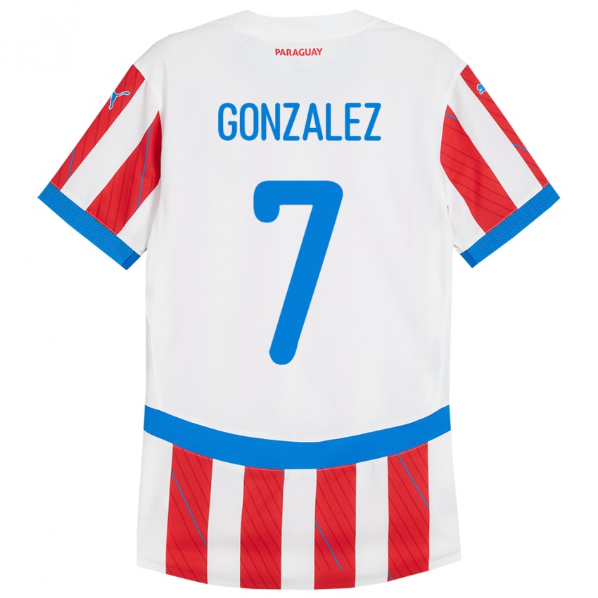 Herren Paraguay Diego González #7 Weiß Rot Heimtrikot Trikot 24-26 T-Shirt