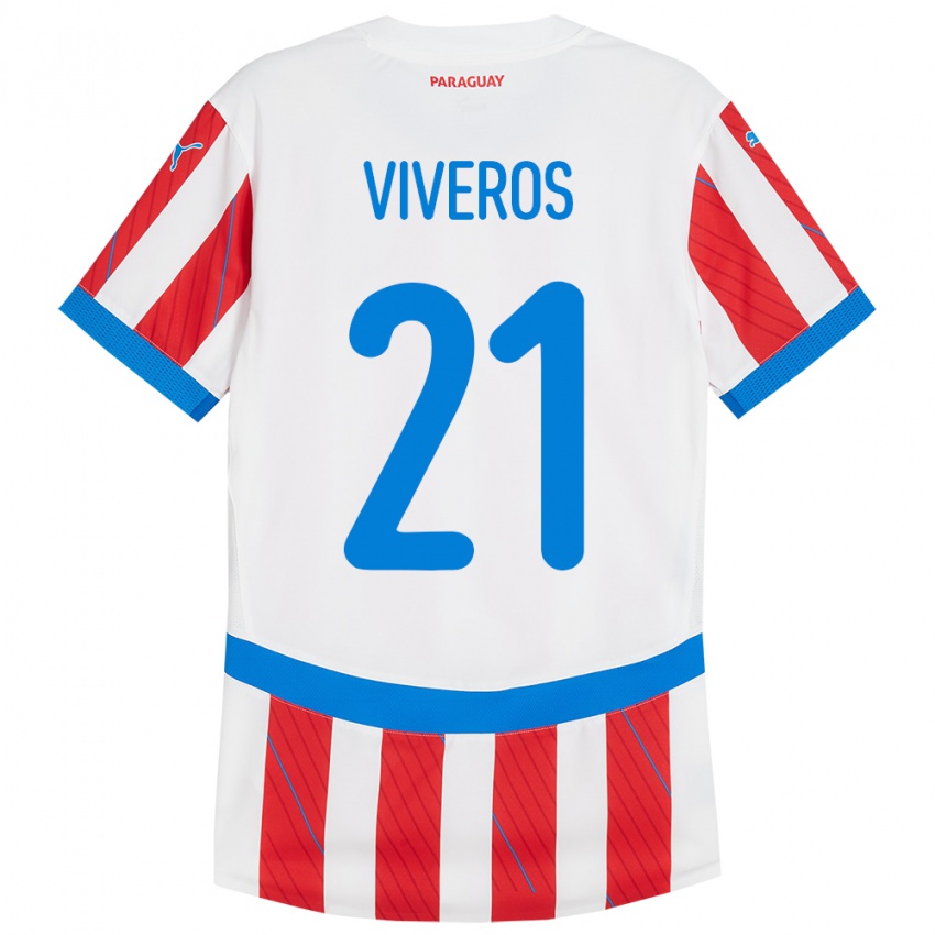 Herren Paraguay Fernando Viveros #21 Weiß Rot Heimtrikot Trikot 24-26 T-Shirt