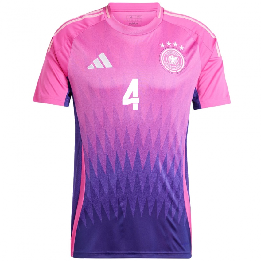 Herren Deutschland Jonathan Tah #4 Pink Lila Auswärtstrikot Trikot 24-26 T-Shirt