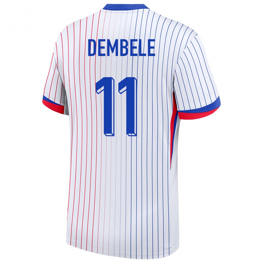 Herren Frankreich Ousmane Dembele #11 Weiß Auswärtstrikot Trikot 24-26 T-Shirt