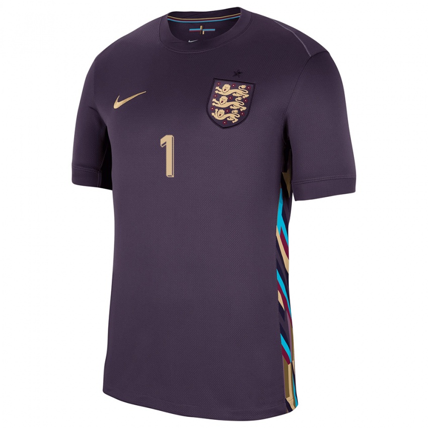 Herren England Nick Pope #1 Dunkle Rosine Auswärtstrikot Trikot 24-26 T-Shirt