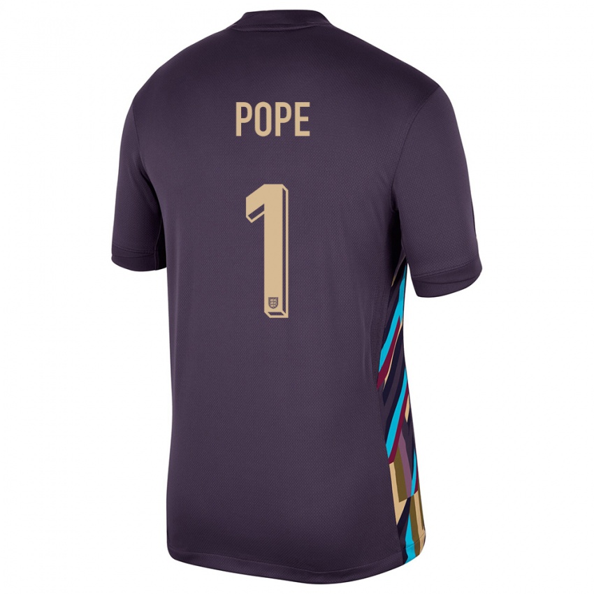 Herren England Nick Pope #1 Dunkle Rosine Auswärtstrikot Trikot 24-26 T-Shirt