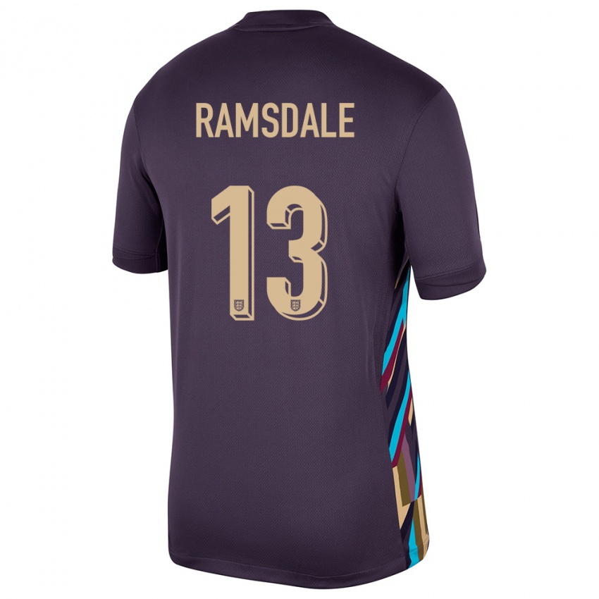 Herren England Aaron Ramsdale #13 Dunkle Rosine Auswärtstrikot Trikot 24-26 T-Shirt