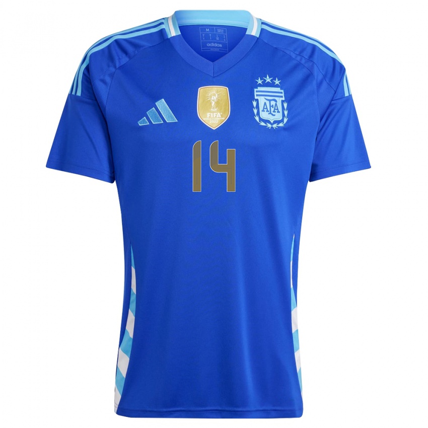 Herren Argentinien Exequiel Palacios #14 Blau Auswärtstrikot Trikot 24-26 T-Shirt
