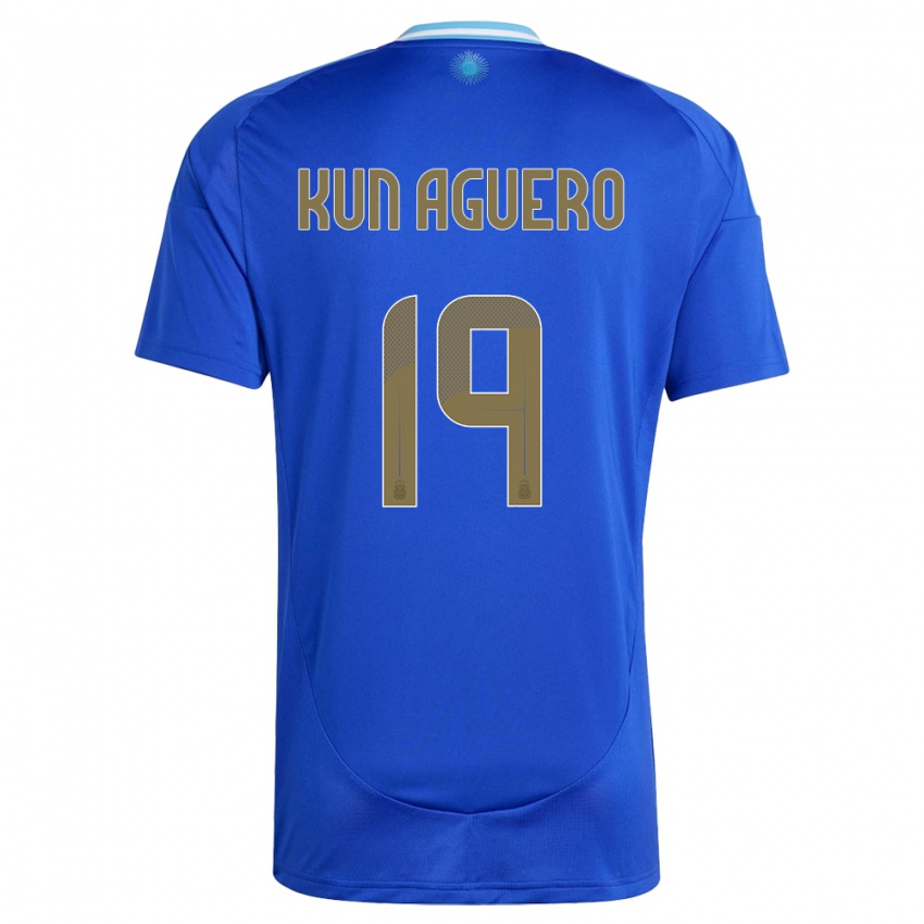 Herren Argentinien Sergio Aguero #19 Blau Auswärtstrikot Trikot 24-26 T-Shirt