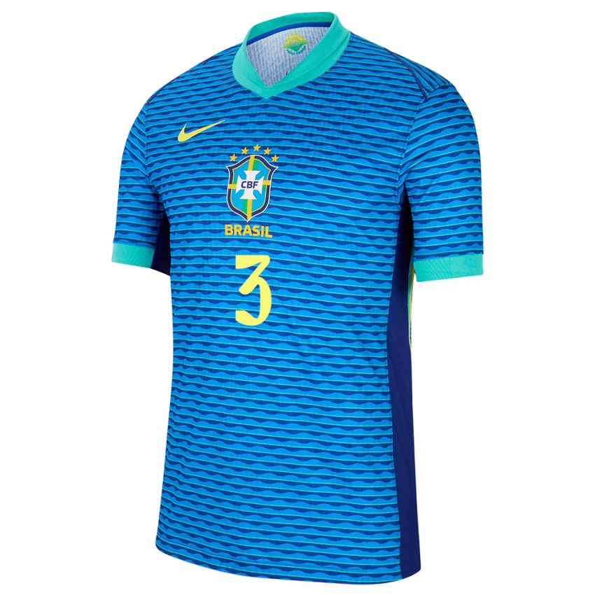 Herren Brasilien Thiago Silva #3 Blau Auswärtstrikot Trikot 24-26 T-Shirt