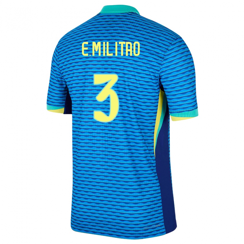 Herren Brasilien Eder Militao #3 Blau Auswärtstrikot Trikot 24-26 T-Shirt