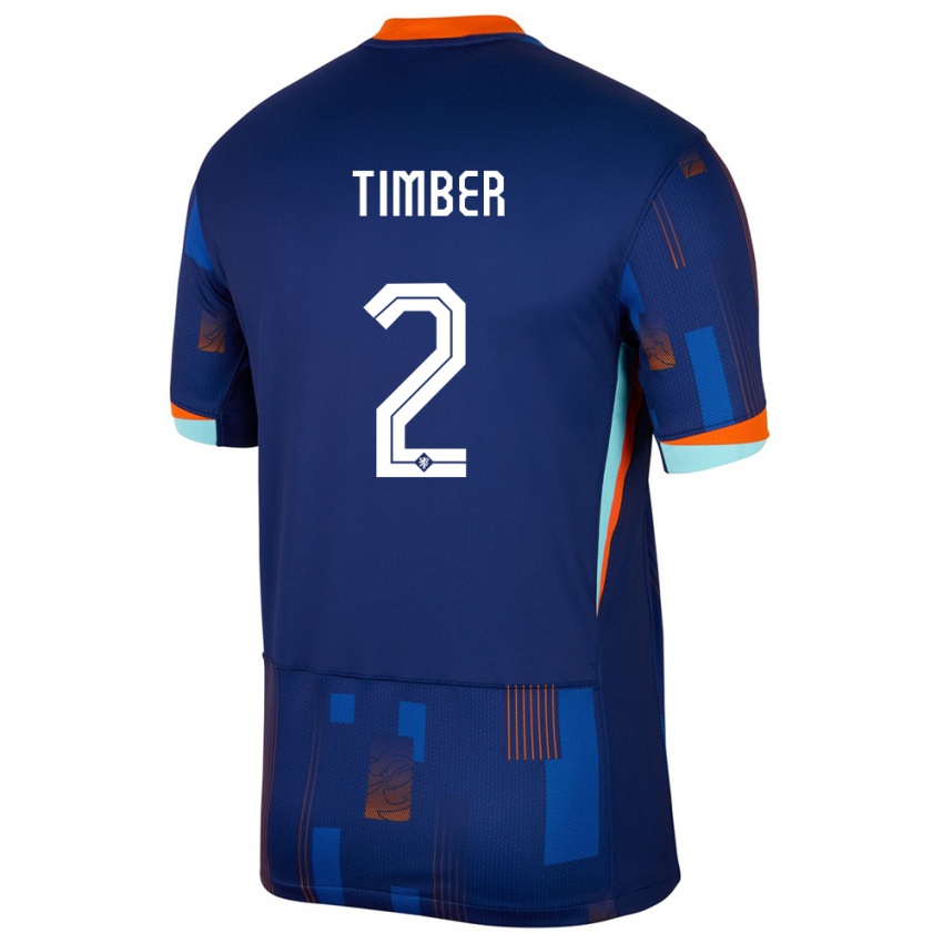 Herren Niederlande Jurrien Timber #2 Blau Auswärtstrikot Trikot 24-26 T-Shirt