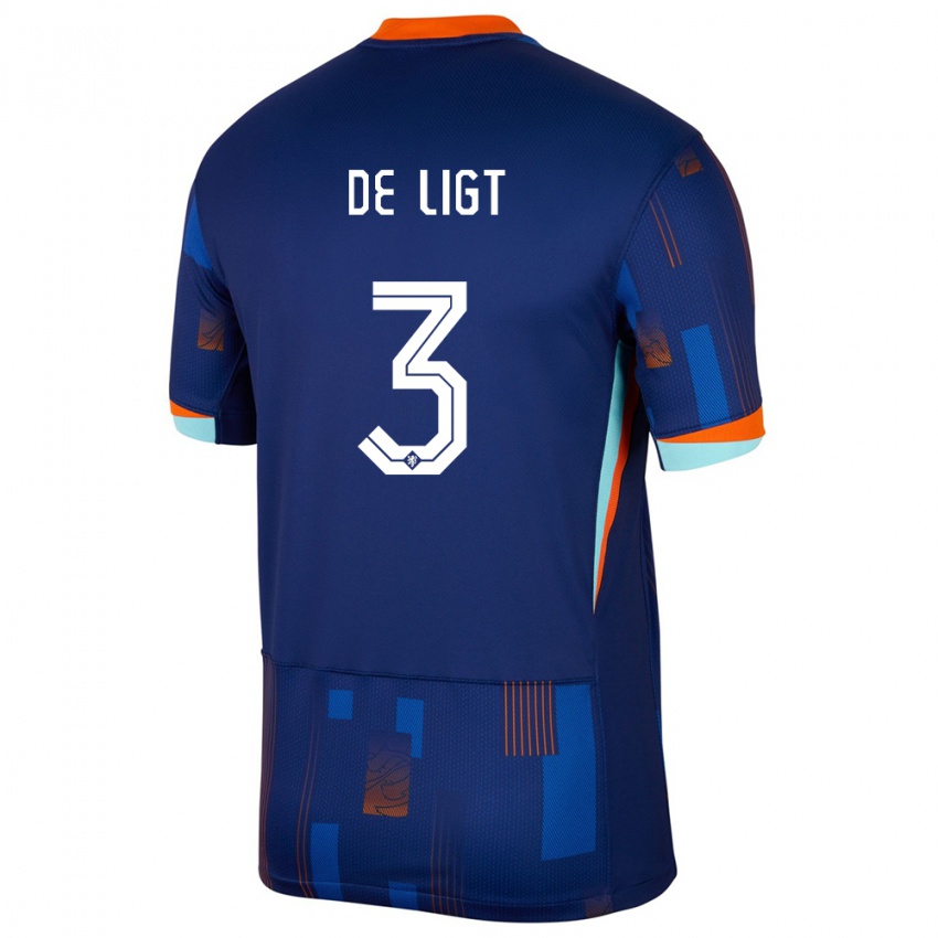 Herren Niederlande Matthijs De Ligt #3 Blau Auswärtstrikot Trikot 24-26 T-Shirt