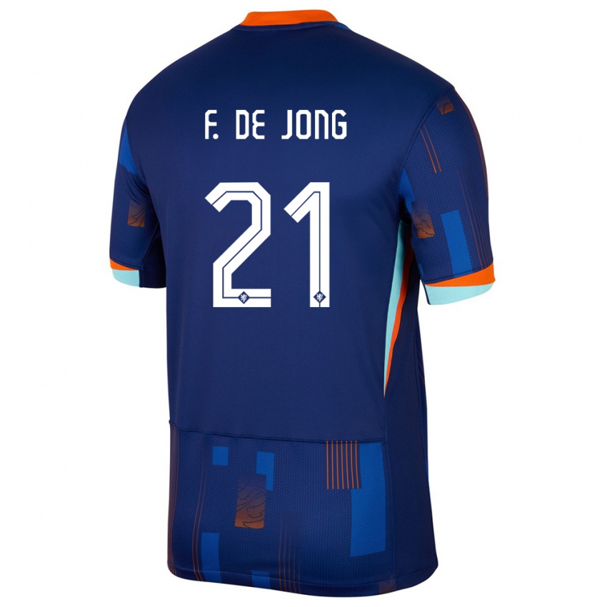 Herren Niederlande Frenkie De Jong #21 Blau Auswärtstrikot Trikot 24-26 T-Shirt