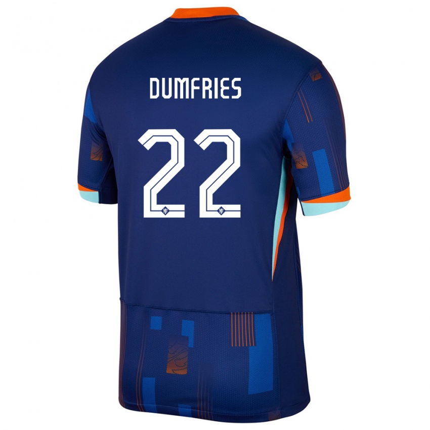 Herren Niederlande Denzel Dumfries #22 Blau Auswärtstrikot Trikot 24-26 T-Shirt