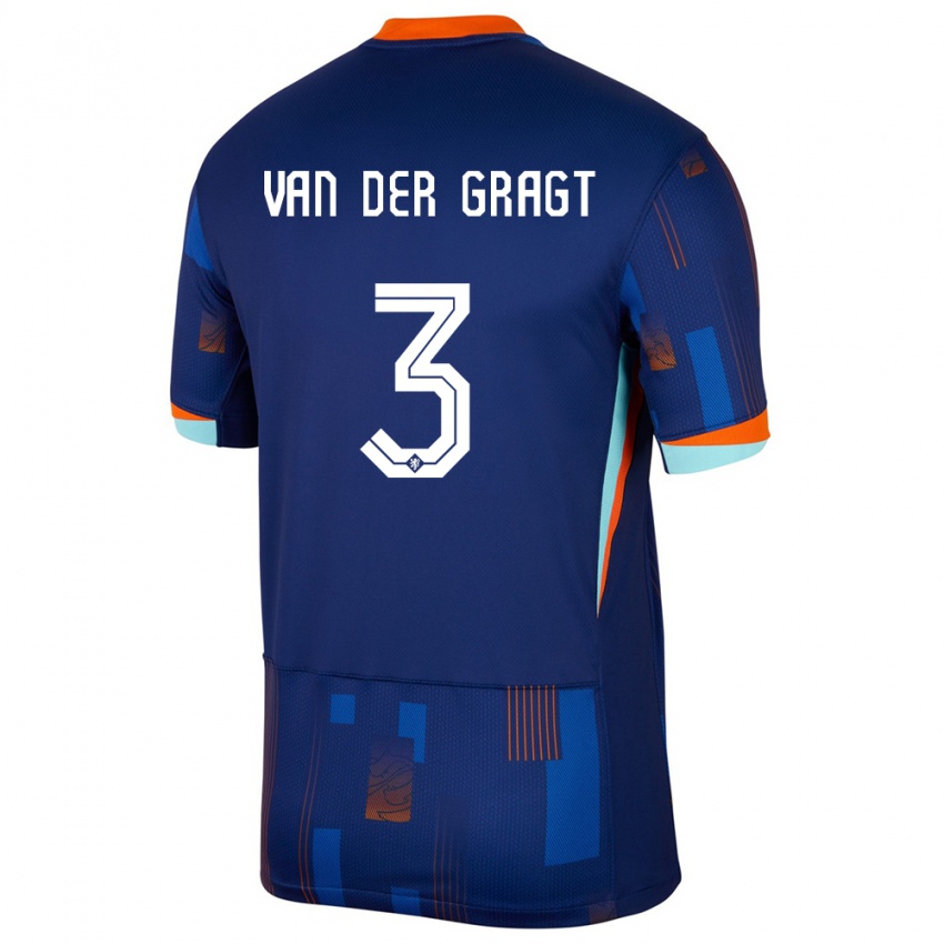 Herren Niederlande Stefanie Van Der Gragt #3 Blau Auswärtstrikot Trikot 24-26 T-Shirt