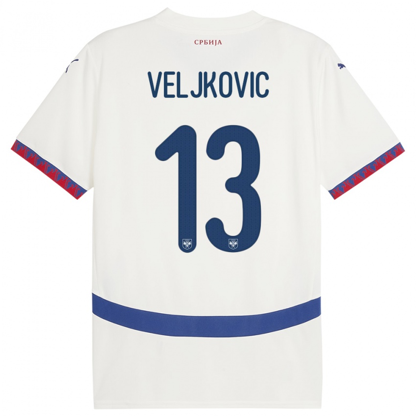 Herren Serbien Milos Veljkovic #13 Weiß Auswärtstrikot Trikot 24-26 T-Shirt