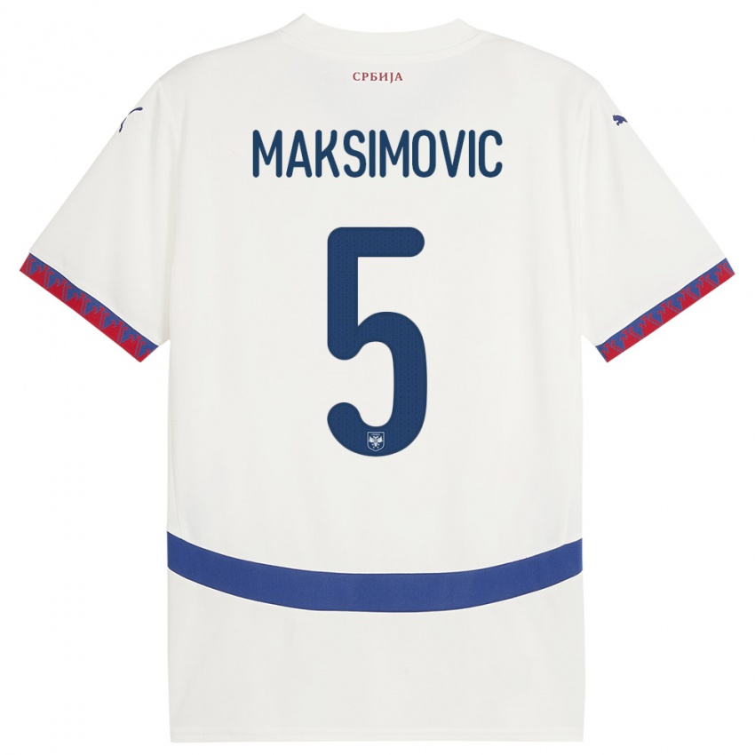 Herren Serbien Nemanja Maksimovic #5 Weiß Auswärtstrikot Trikot 24-26 T-Shirt