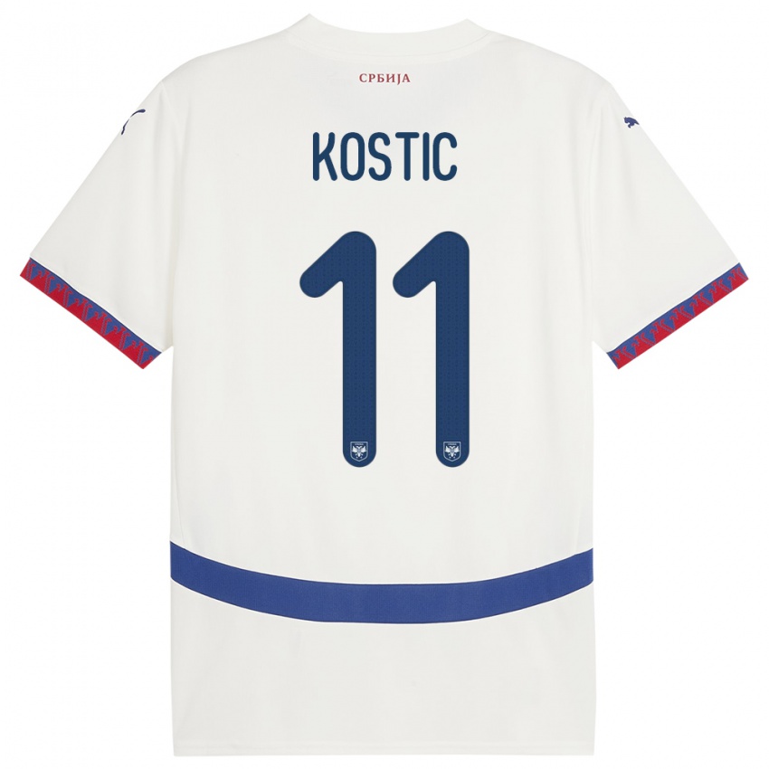 Herren Serbien Filip Kostic #11 Weiß Auswärtstrikot Trikot 24-26 T-Shirt