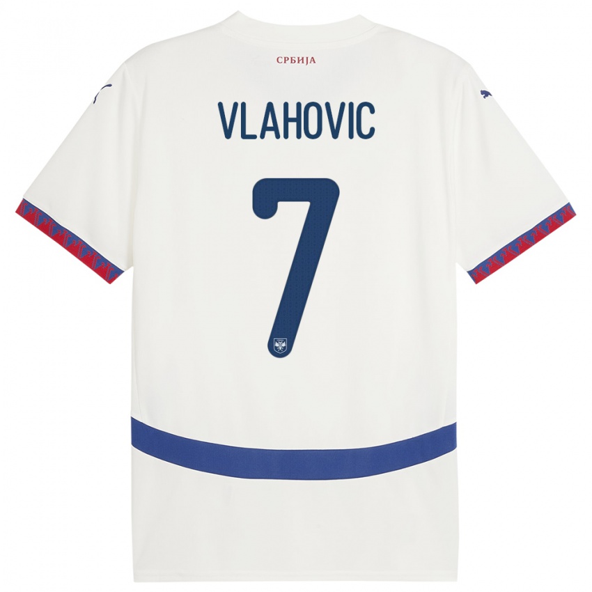 Herren Serbien Dusan Vlahovic #7 Weiß Auswärtstrikot Trikot 24-26 T-Shirt