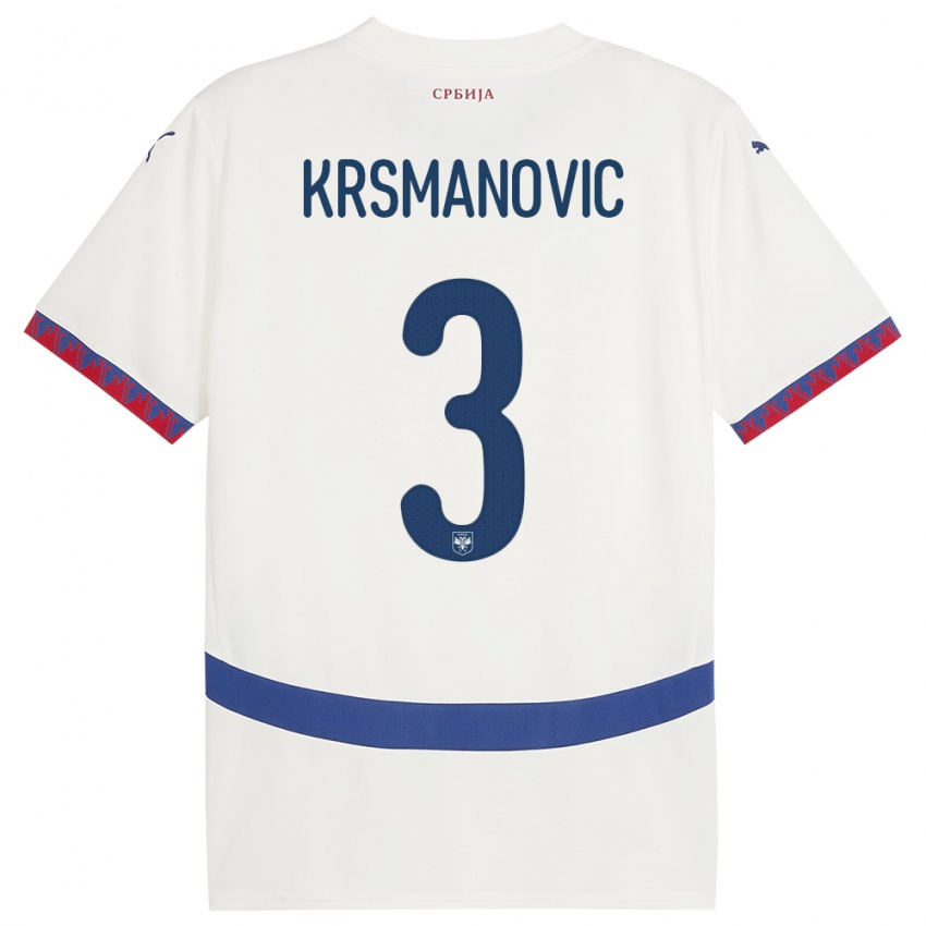 Herren Serbien Nemanja Krsmanovic #3 Weiß Auswärtstrikot Trikot 24-26 T-Shirt