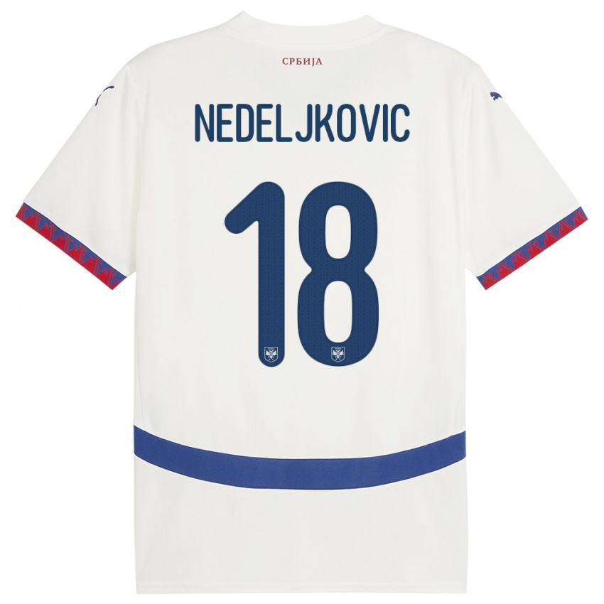 Herren Serbien Kosta Nedeljkovic #18 Weiß Auswärtstrikot Trikot 24-26 T-Shirt