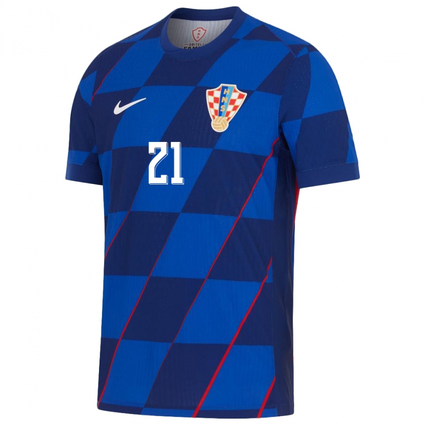 Herren Kroatien Domagoj Vida #21 Blau Auswärtstrikot Trikot 24-26 T-Shirt