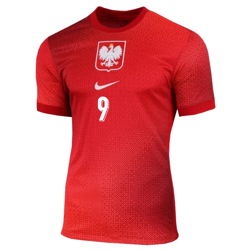 Herren Polen Robert Lewandowski #9 Rot Auswärtstrikot Trikot 24-26 T-Shirt