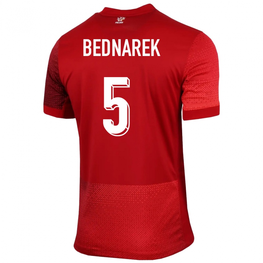 Herren Polen Jan Bednarek #5 Rot Auswärtstrikot Trikot 24-26 T-Shirt