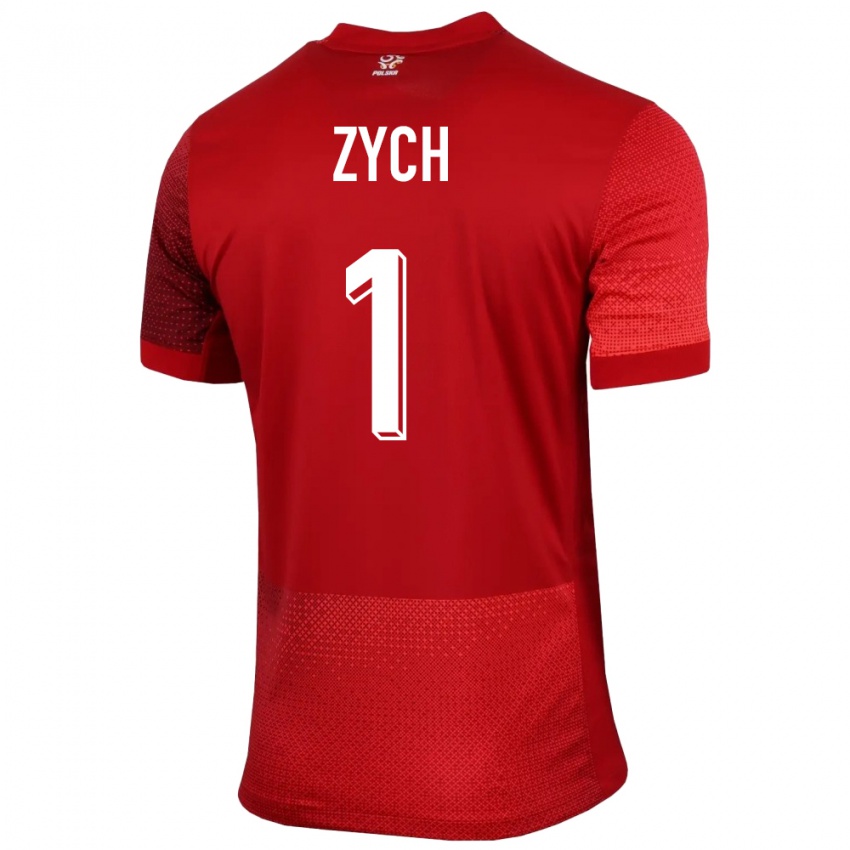 Herren Polen Oliwier Zych #1 Rot Auswärtstrikot Trikot 24-26 T-Shirt