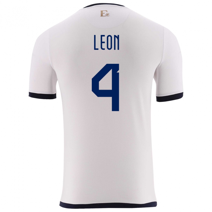 Herren Ecuador Fernando Leon #4 Weiß Auswärtstrikot Trikot 24-26 T-Shirt