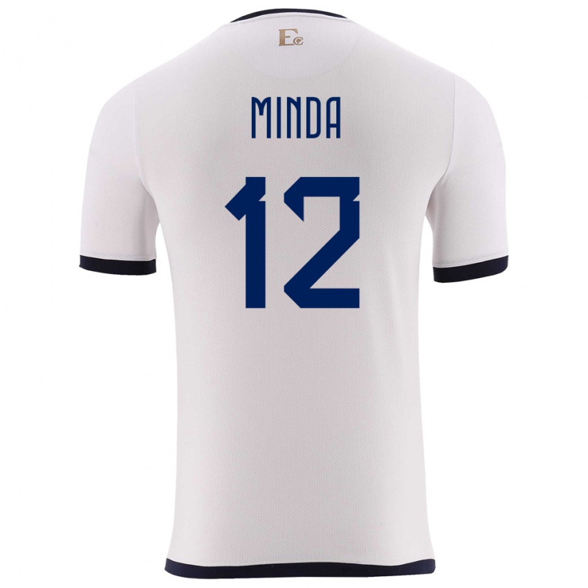 Herren Ecuador Ethan Minda #12 Weiß Auswärtstrikot Trikot 24-26 T-Shirt