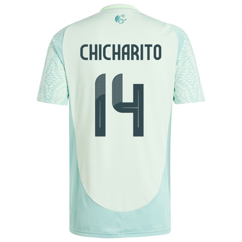 Herren Mexiko Chicharito #14 Leinengrün Auswärtstrikot Trikot 24-26 T-Shirt