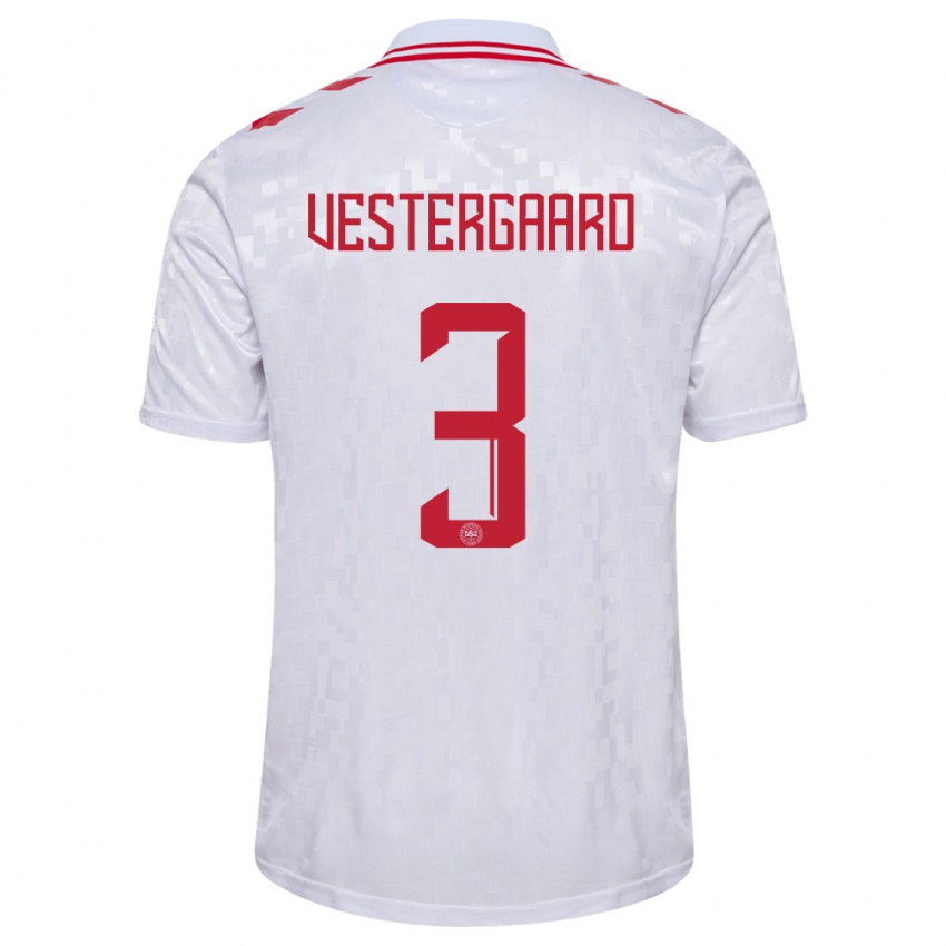Herren Dänemark Jannik Vestergaard #3 Weiß Auswärtstrikot Trikot 24-26 T-Shirt
