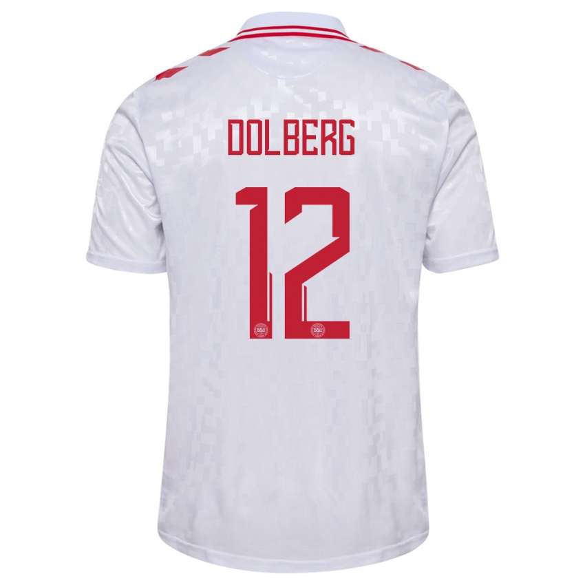Herren Dänemark Kasper Dolberg #12 Weiß Auswärtstrikot Trikot 24-26 T-Shirt