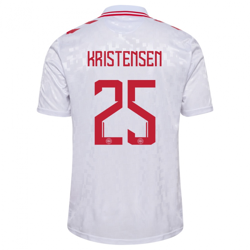 Herren Dänemark Rasmus Kristensen #25 Weiß Auswärtstrikot Trikot 24-26 T-Shirt