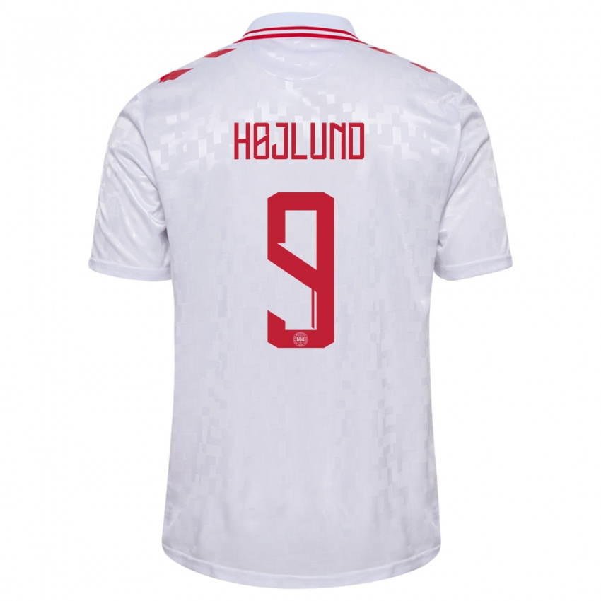 Herren Dänemark Emil Højlund #9 Weiß Auswärtstrikot Trikot 24-26 T-Shirt