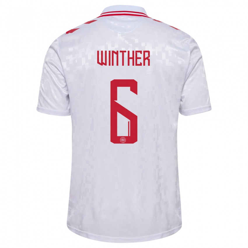 Herren Dänemark Casper Winther #6 Weiß Auswärtstrikot Trikot 24-26 T-Shirt