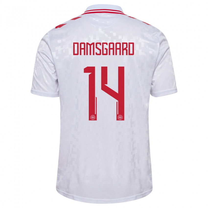 Herren Dänemark Mikkel Damsgaard #14 Weiß Auswärtstrikot Trikot 24-26 T-Shirt