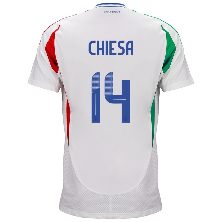 Herren Italien Federico Chiesa #14 Weiß Auswärtstrikot Trikot 24-26 T-Shirt